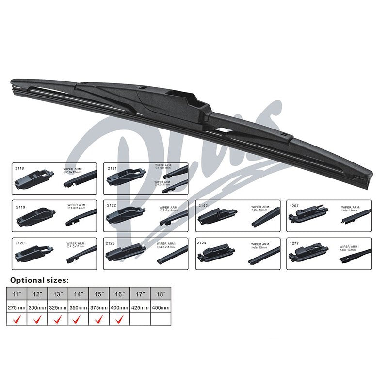 Spazzola Tergicristallo Posteriore Auto 16" 400mm 10 Adattatori Universale Multi Attacchi