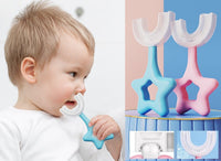 Spazzolino denti manuale a forma di U testina silicone per bambini da 2 a 6 anni