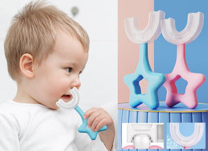 Spazzolino denti manuale a forma di U testina silicone per bambini da 2 a 6 anni