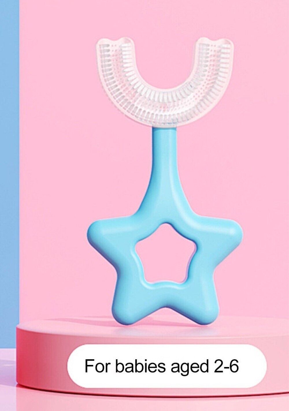 Spazzolino denti manuale a forma di U testina silicone per bambini da 2 a 6 anni