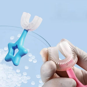 Spazzolino denti manuale a forma di U testina silicone per bambini da 2 a 6 anni