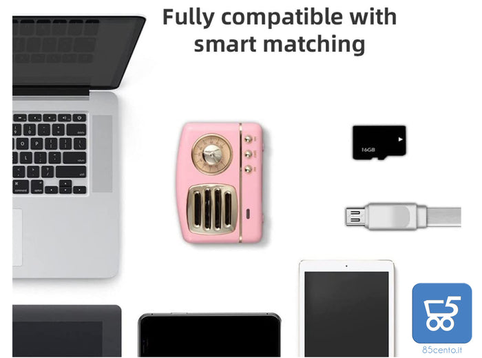 Speaker Bluetooth portatile Vintage HM11 Super Bass USB Aux MicroSD Batteria 400Mah  - ROSA