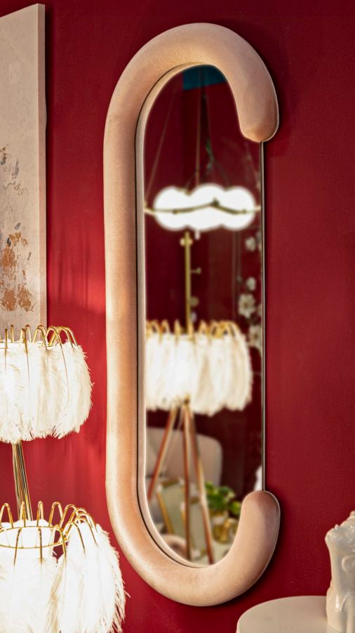 Specchio da muro cornice in velluto rosa 60x7x160cm CHANTAL