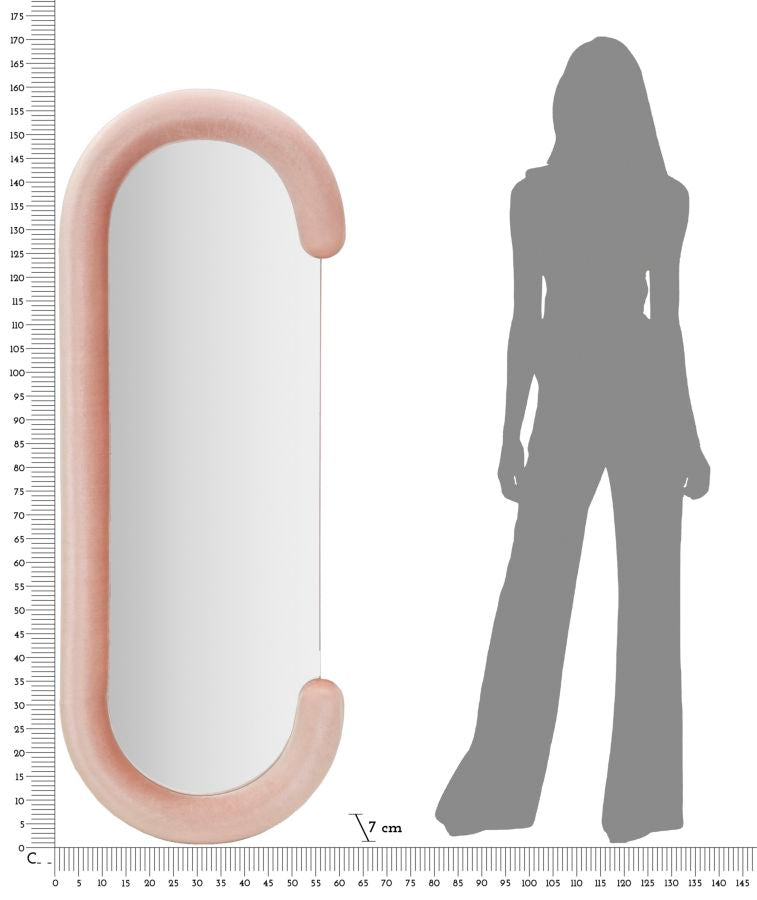 Specchio da muro cornice in velluto rosa 60x7x160cm CHANTAL