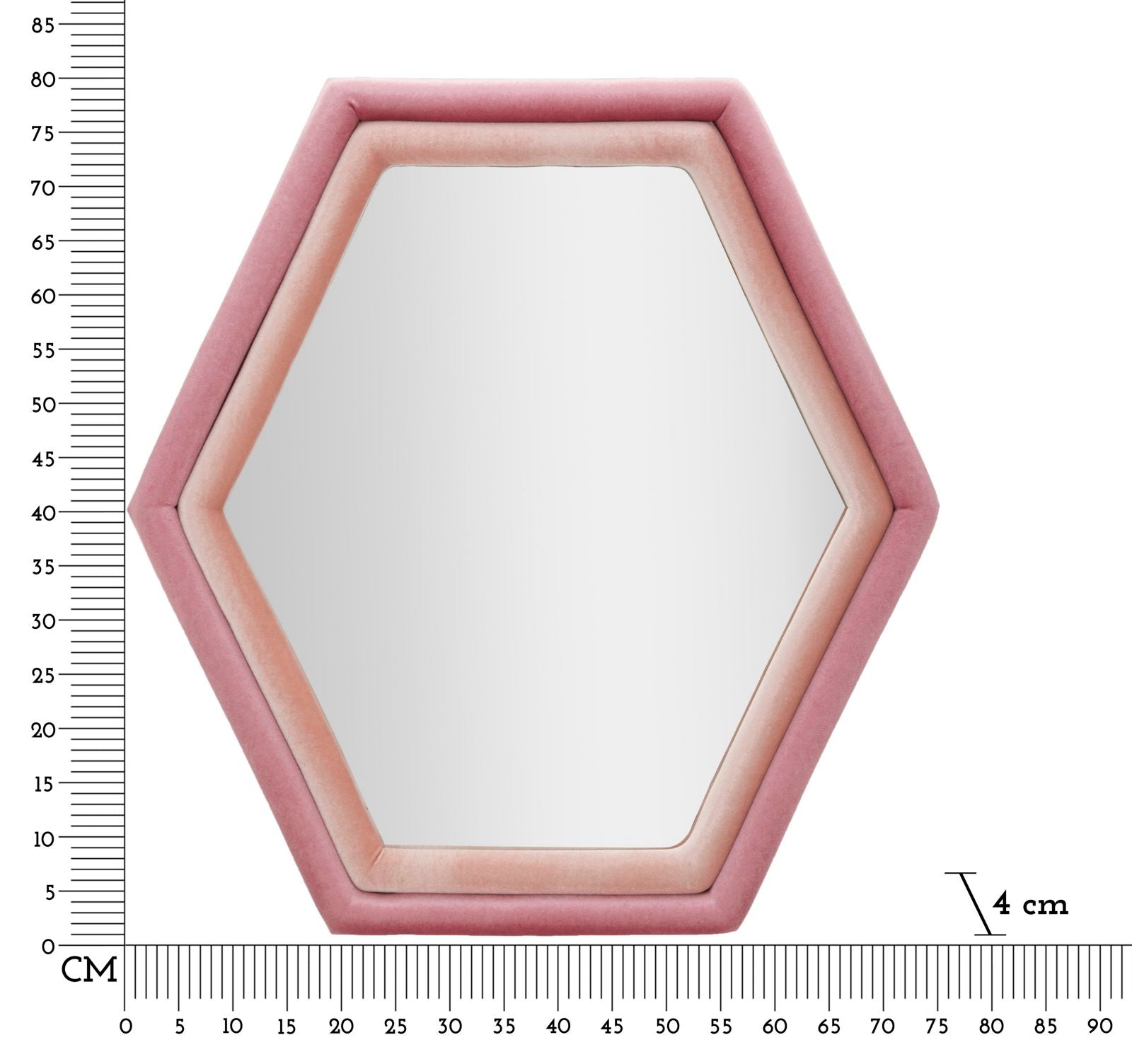 Specchio da muro esagonale in velluto rosa chiaro e scuro 75x4x78cm TONY