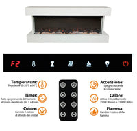 Tempo Style - Camino elettrico a parete e da incasso ALARO PLUS | Stufa ventilata da 750W/1500W a basso consumo (Bianco, 128cm)