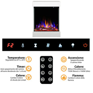 Tempo Style - Caminetto elettrico CALLIOPE Bianco con cornice in legno MDF effetto fuoco reale 750 - 1.500 W