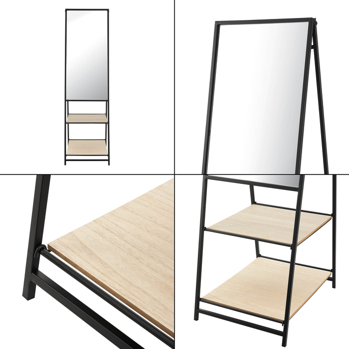 Specchio da Terra Chamois a Figura Intera con 2 Ripiani - Nero [en.casa]
