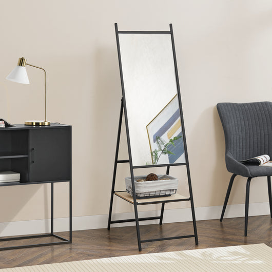 Specchio da Terra Chamois a Figura Intera con Ripiano - Nero [en.casa]