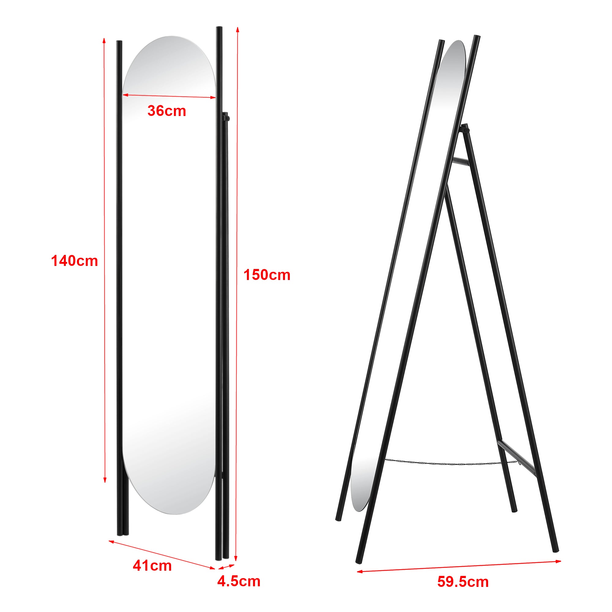 Specchio da Terra Fardella a Figura Intera - Nero [en.casa]