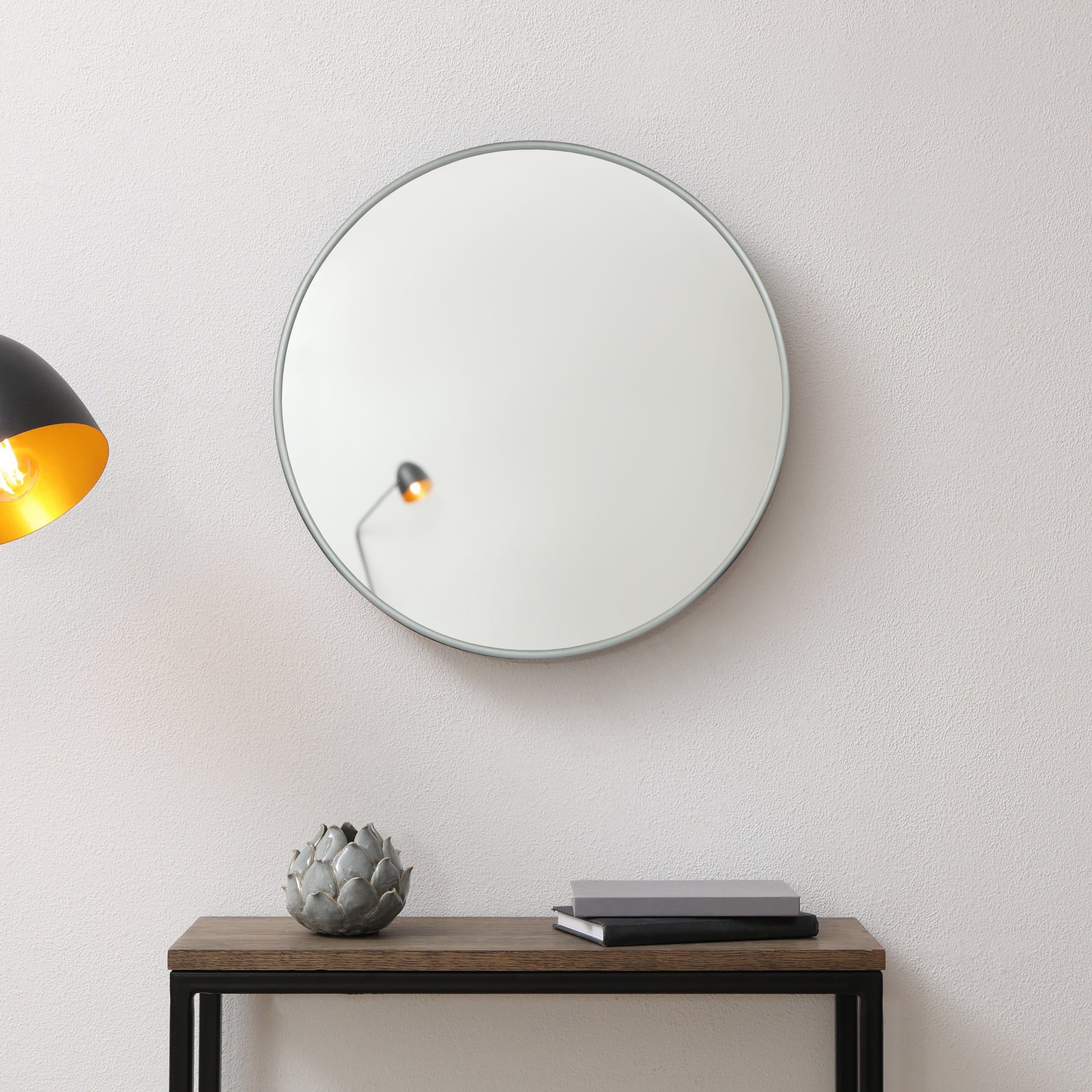 Specchio da Parete Ordona Rotondo Ø 40 cm Grigio Grafite [en.casa]