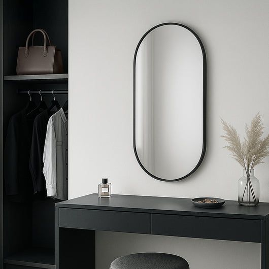 Specchio da Parete Picciano Ovale 40 x 80 cm Nero opaco [en.casa]
