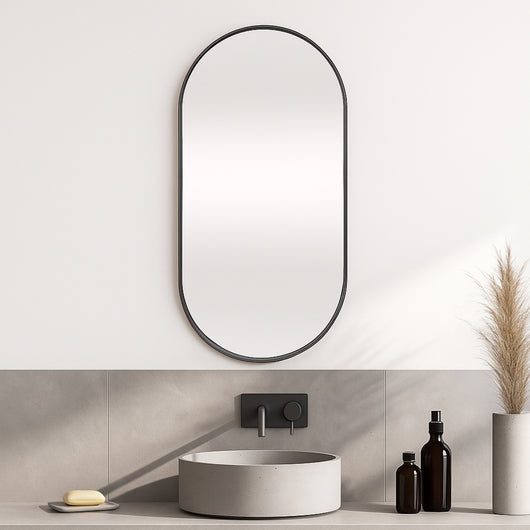 Specchio da Parete Picciano Ovale 40 x 80 cm Nero opaco [en.casa]