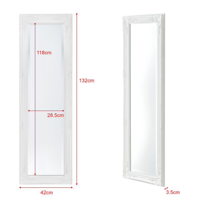 Specchio da Parete Livorno Stile Barocco Montaggio Verticale o Orizzontale 132x42 cm Bianco [en.casa]