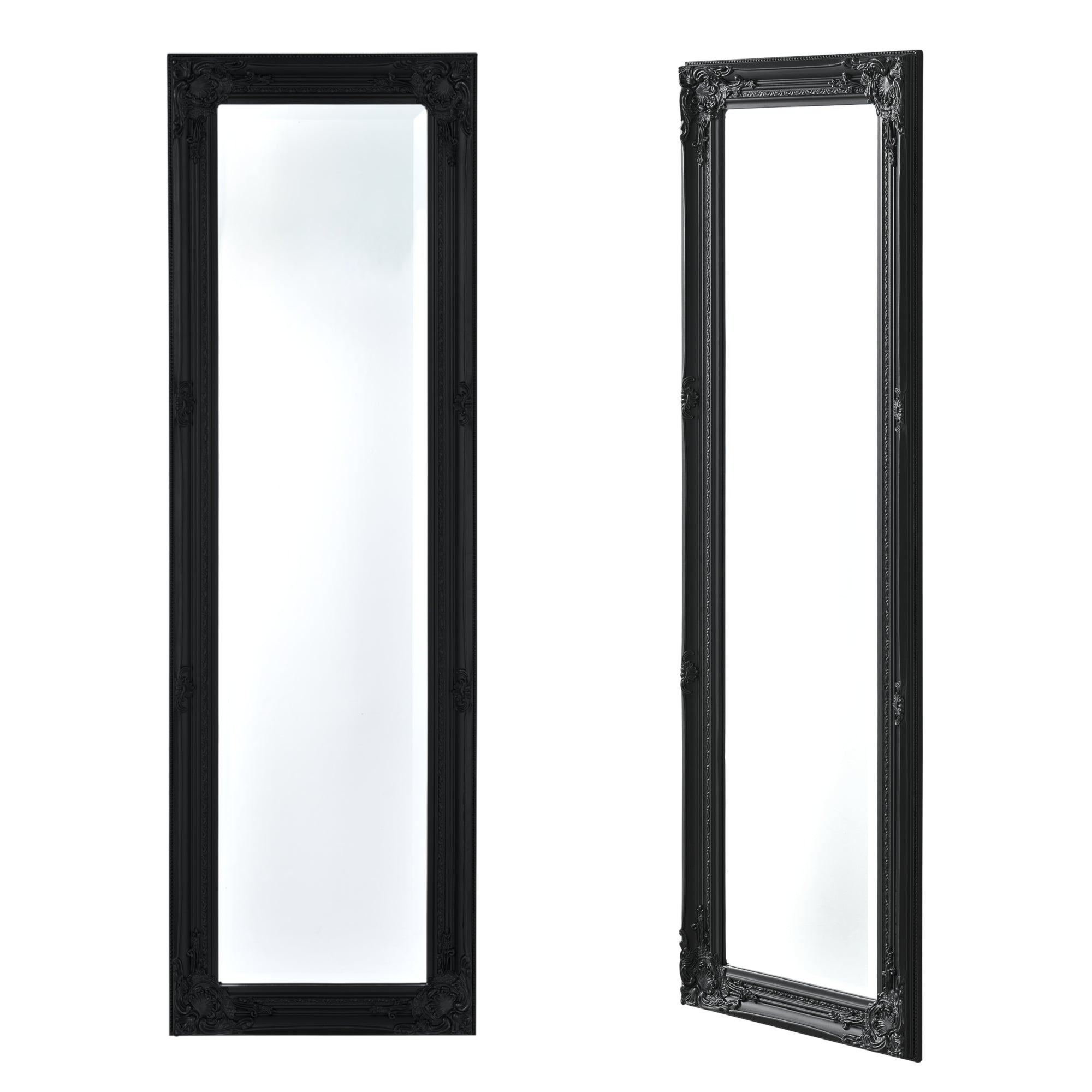 Specchio da Parete Livorno Stile Barocco Montaggio Verticale o Orizzontale 132x42 cm Nero [en.casa]