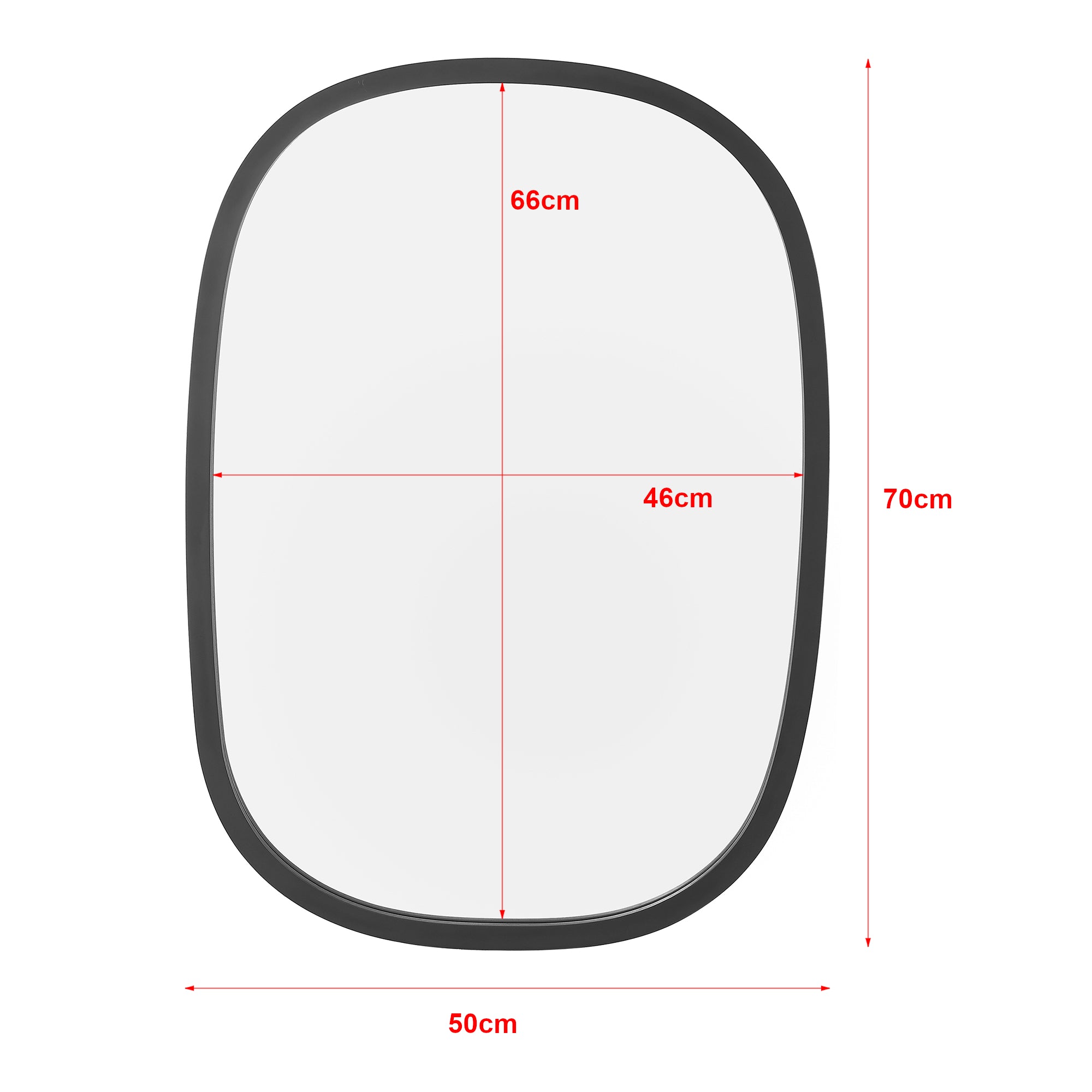 Specchio da Parete 'Copertino' (AxL) 70 x 50 cm Specchio di Forma Rettangolare con Cornice Arrotondata - Nero opaco