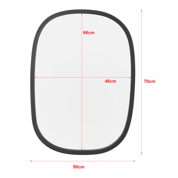 Specchio da Parete 'Copertino' (AxL) 70 x 50 cm Specchio di Forma Rettangolare con Cornice Arrotondata - Nero opaco