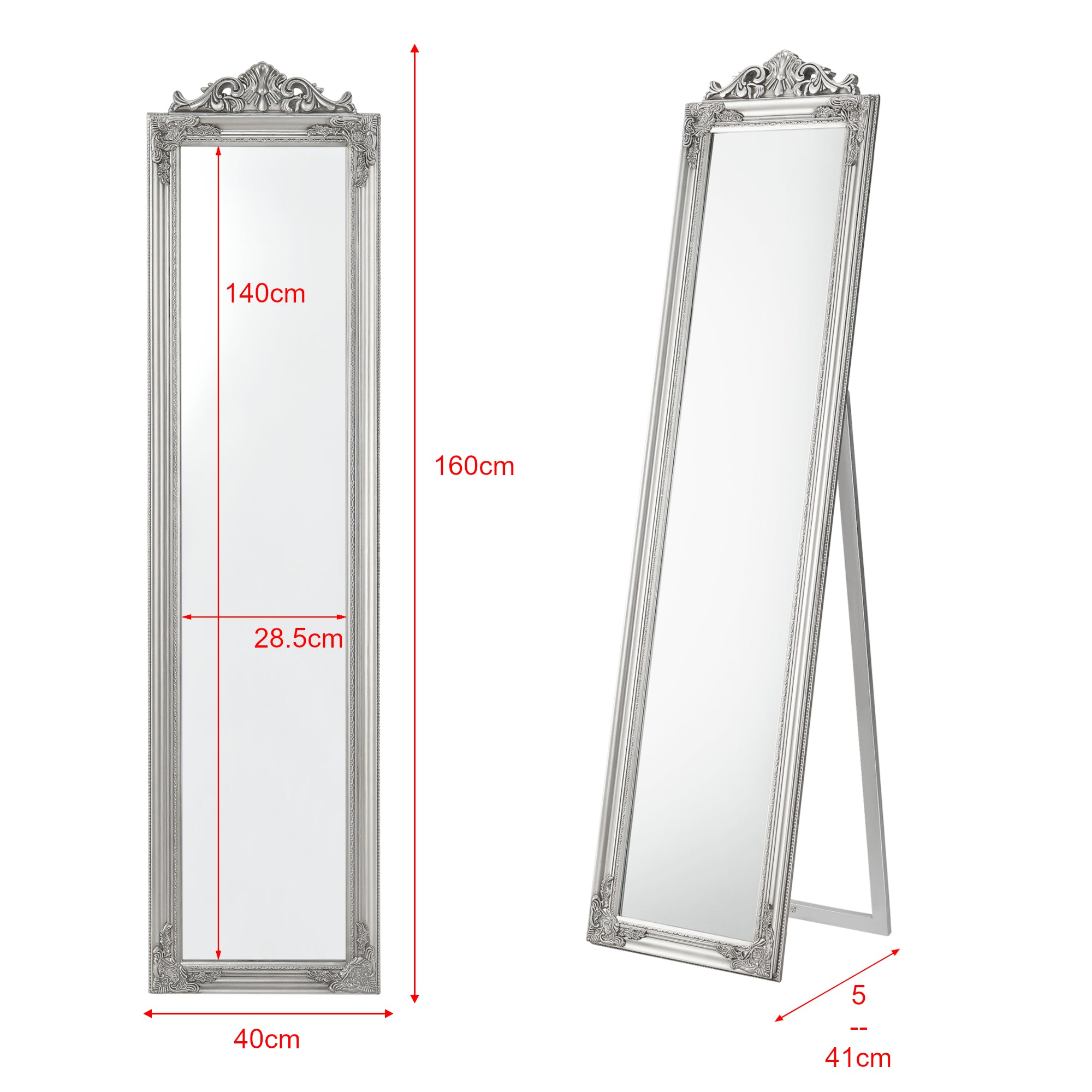 Specchio da Terra Arezzo a Figura Intera 160 x 40 cm Cornice in Eucalipto - Argentato [en.casa]