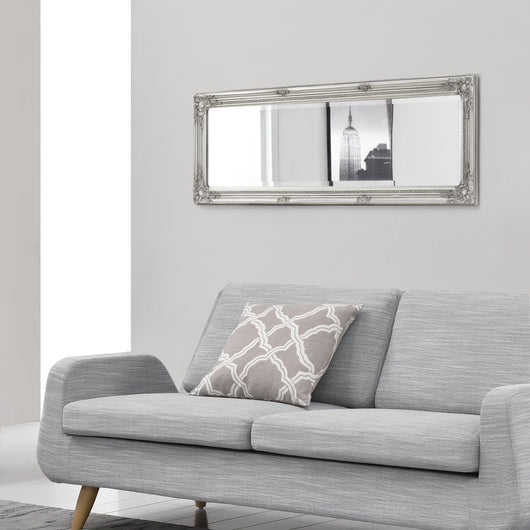 Specchio da Parete Livorno Stile Barocco Montaggio Verticale o Orizzontale 132x42 cm Argentato [en.casa]