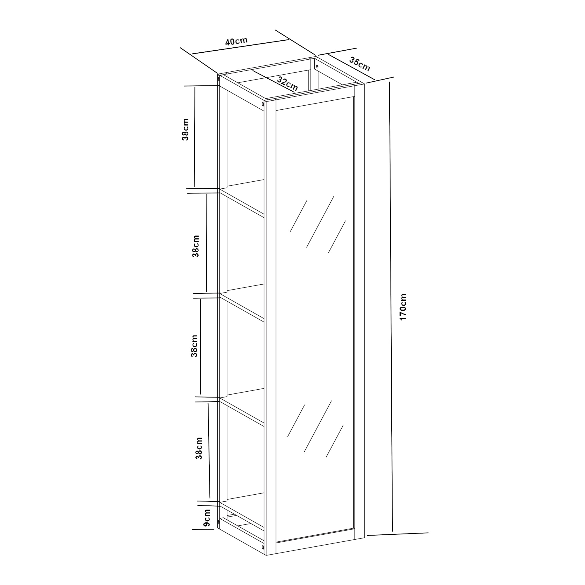 Scaffale da Terra AS con Specchio Frontale a Figura Intera 170x40x35 cm Naturale/Bianco [en.casa]