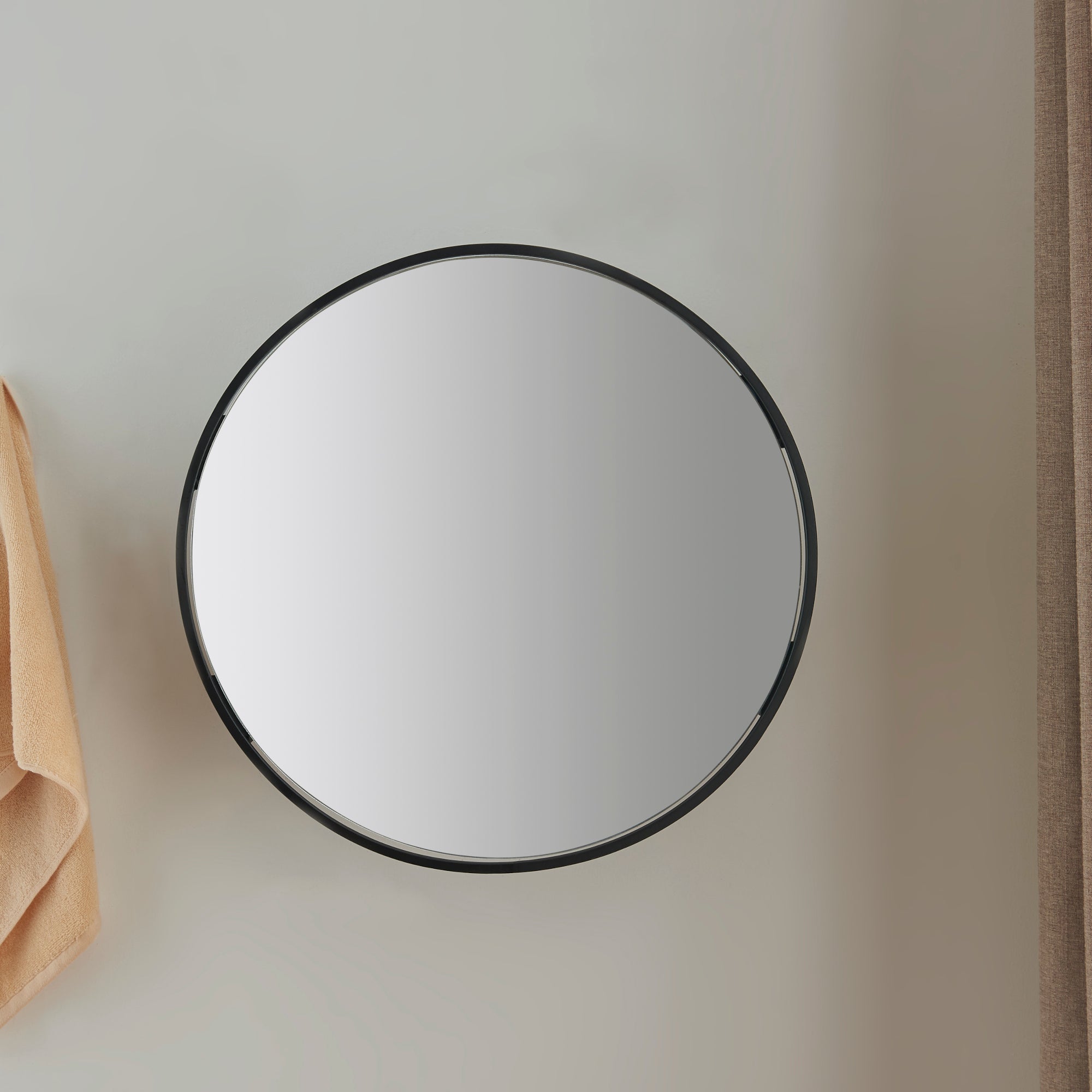 Specchio da Parete Sunne con Ripiani in Acciaio Nero 50 x 50 x 13 cm Rotondo [en.casa]