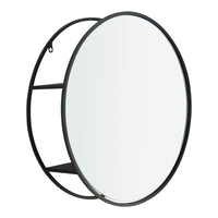 Specchio da Parete Sunne con Ripiani in Acciaio Nero 50 x 50 x 13 cm Rotondo [en.casa]