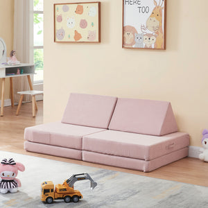 Divano Componibile per Bambini Norhulta Set Modulare Imbottito 120x66x46 cm Velluto a Coste Rosa [en.casa]