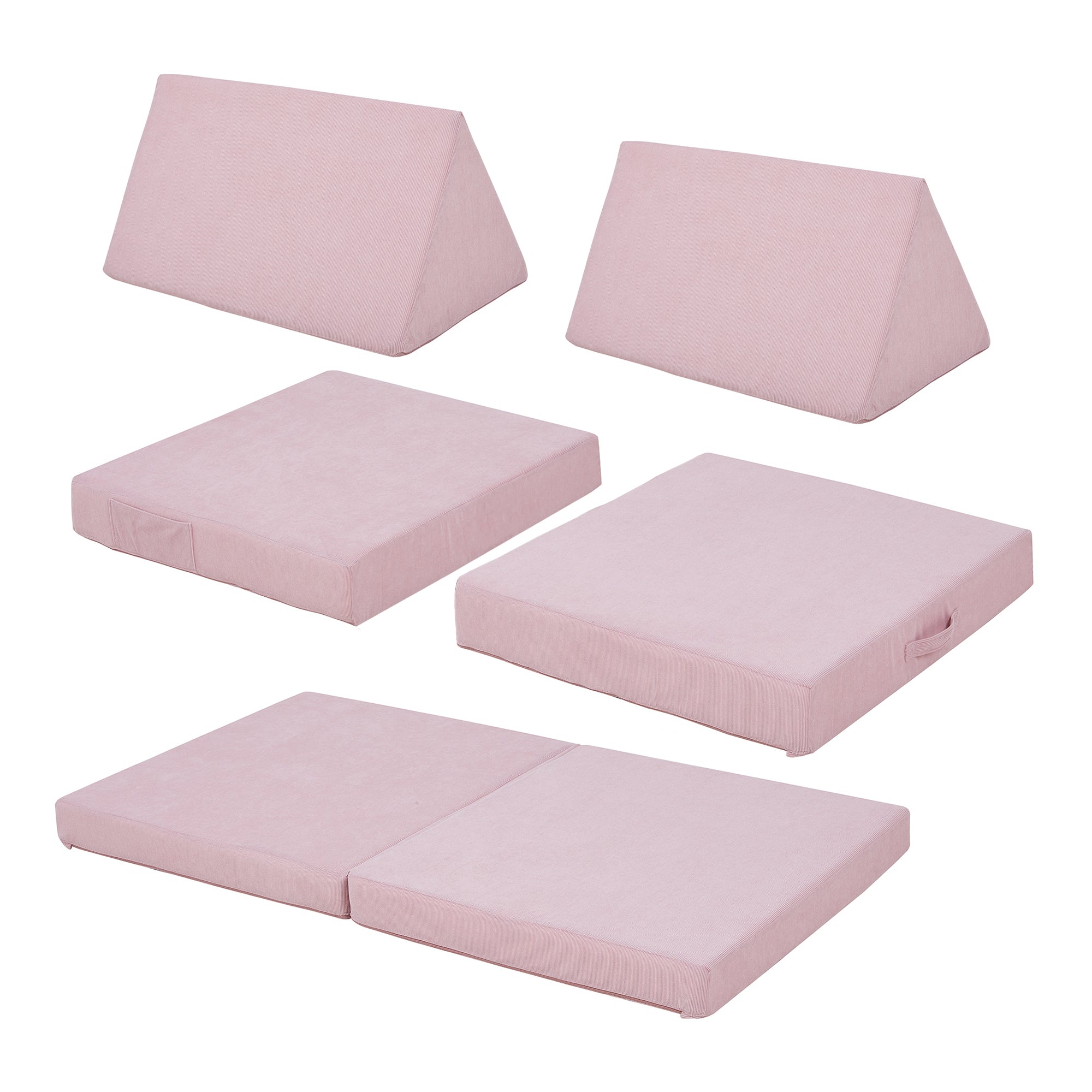 Divano Componibile per Bambini Norhulta Set Modulare Imbottito 120x66x46 cm Velluto a Coste Rosa [en.casa]