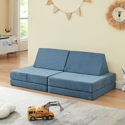 Divano Componibile per Bambini Norhulta Set Modulare Imbottito 120x66x46 cm Velluto a Coste Blu [en.casa]