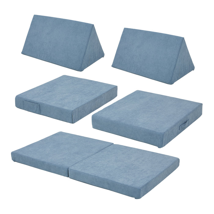 Divano Componibile per Bambini Norhulta Set Modulare Imbottito 120x66x46 cm Velluto a Coste Blu [en.casa]