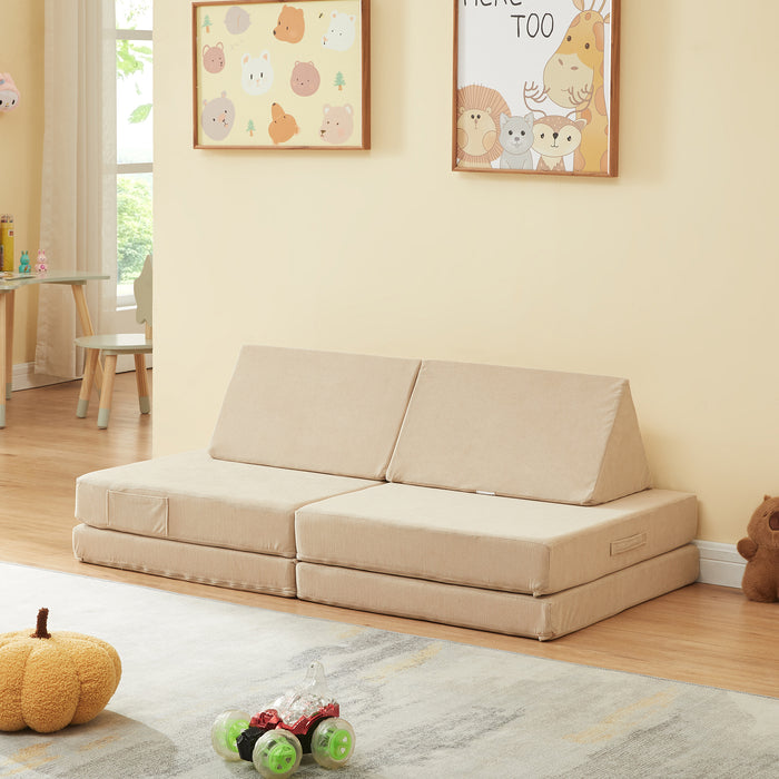 Divano Componibile per Bambini Norhulta Set Modulare Imbottito 120x66x46 cm Velluto a Coste Beige [en.casa]