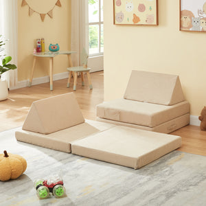 Divano Componibile per Bambini Norhulta Set Modulare Imbottito 120x66x46 cm Velluto a Coste Beige [en.casa]