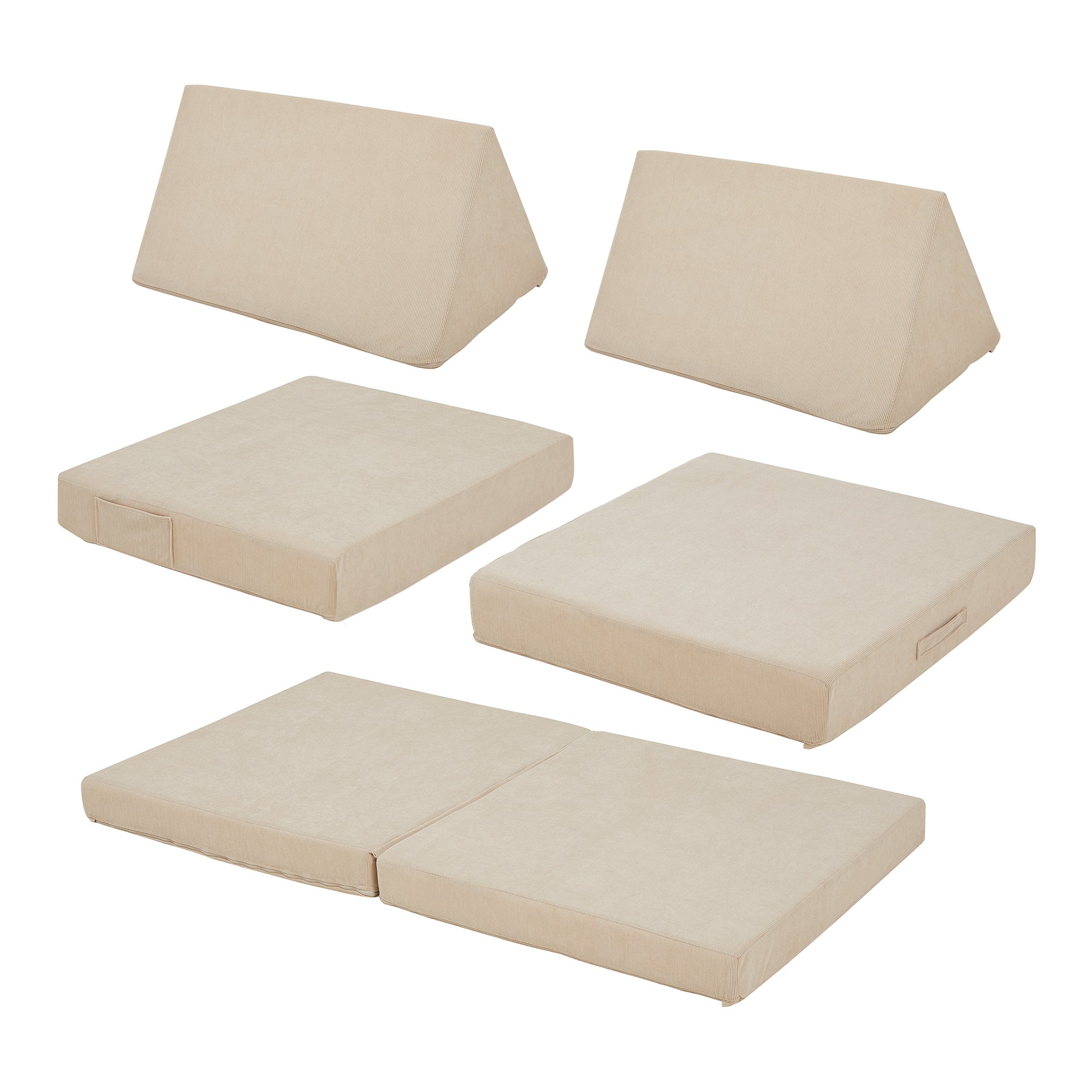 Divano Componibile per Bambini Norhulta Set Modulare Imbottito 120x66x46 cm Velluto a Coste Beige [en.casa]