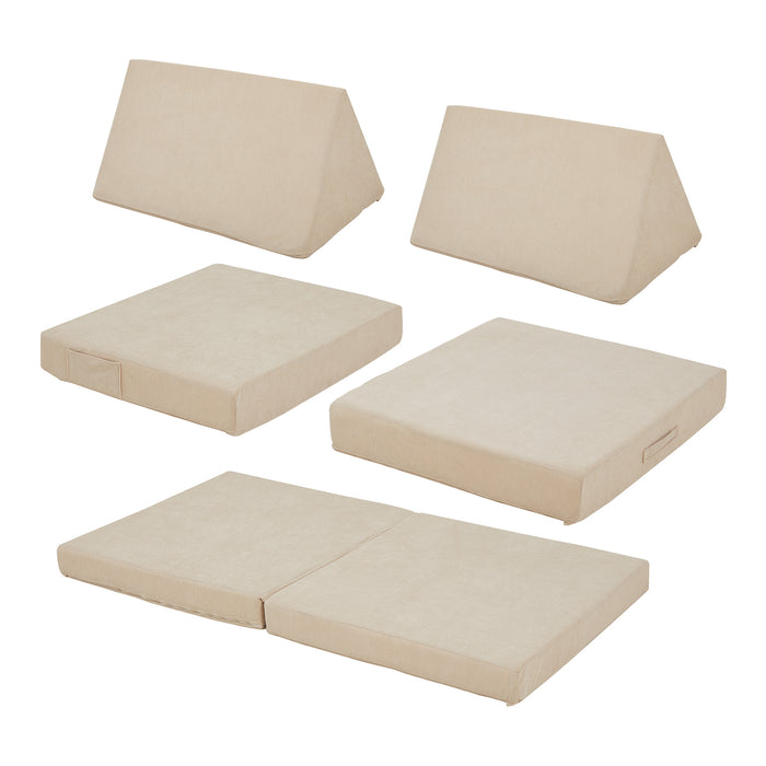 Divano Componibile per Bambini Norhulta Set Modulare Imbottito 120x66x46 cm Velluto a Coste Beige [en.casa]