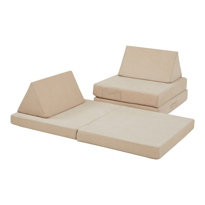 Divano Componibile per Bambini Norhulta Set Modulare Imbottito 120x66x46 cm Velluto a Coste Beige [en.casa]