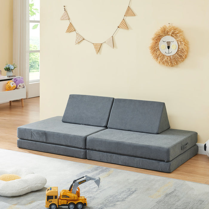 Divano Componibile per Bambini Norhulta Set Modulare Imbottito 150x66x46 cm Velluto a Coste Grigio [en.casa]