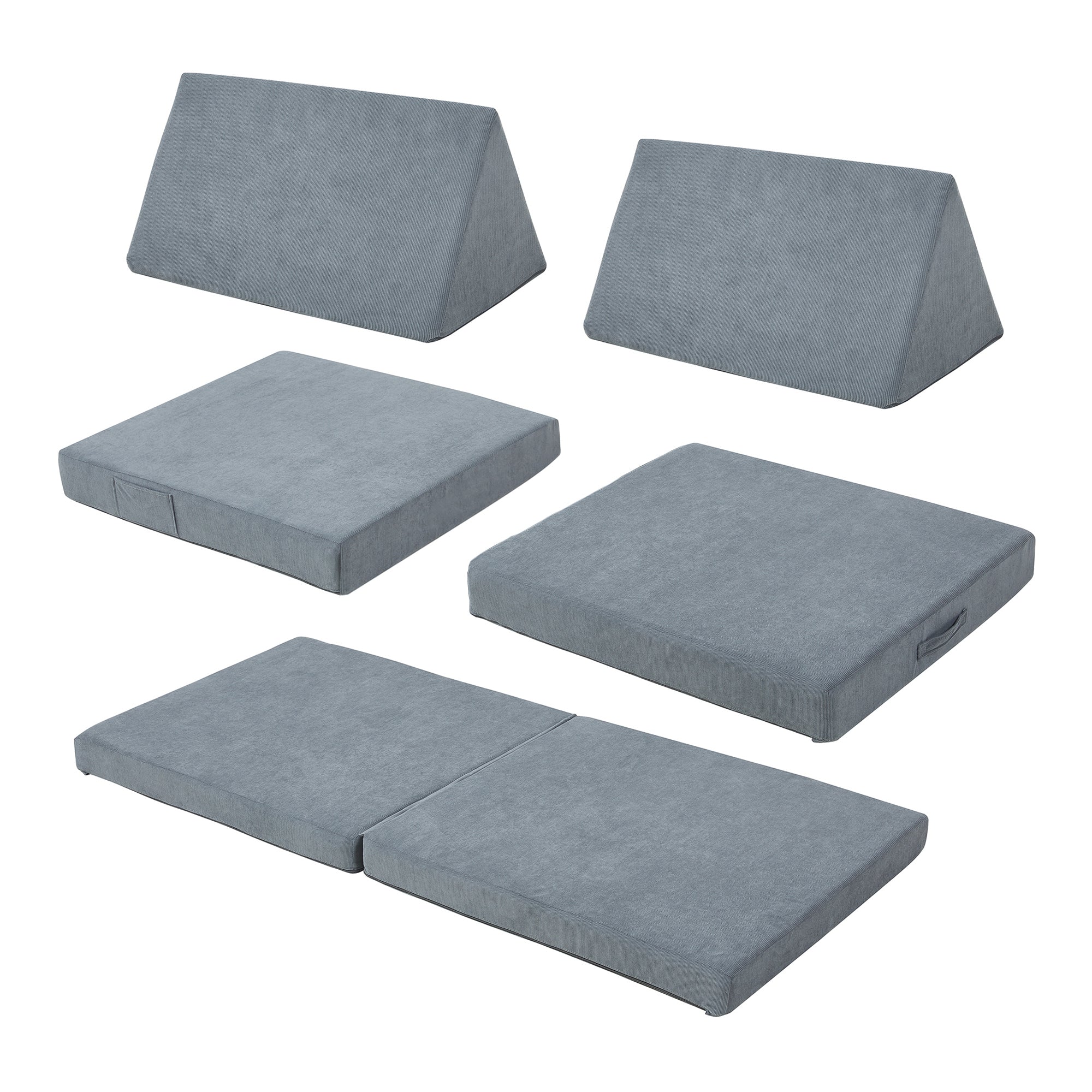 Divano Componibile per Bambini Norhulta Set Modulare Imbottito 150x66x46 cm Velluto a Coste Grigio [en.casa]