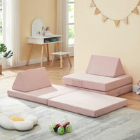 Divano Componibile per Bambini Norhulta Set Modulare Imbottito 150x66x46 cm Velluto a Coste Rosa [en.casa]