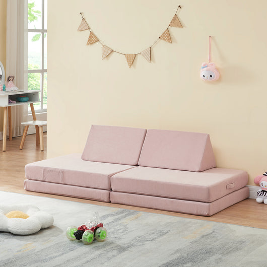 Divano Componibile per Bambini Norhulta Set Modulare Imbottito 150x66x46 cm Velluto a Coste Rosa [en.casa]