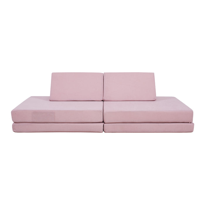 Divano Componibile per Bambini Norhulta Set Modulare Imbottito 150x66x46 cm Velluto a Coste Rosa [en.casa]