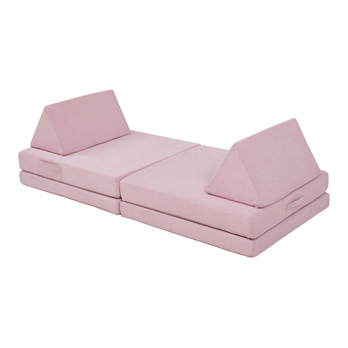 Divano Componibile per Bambini Norhulta Set Modulare Imbottito 150x66x46 cm Velluto a Coste Rosa [en.casa]