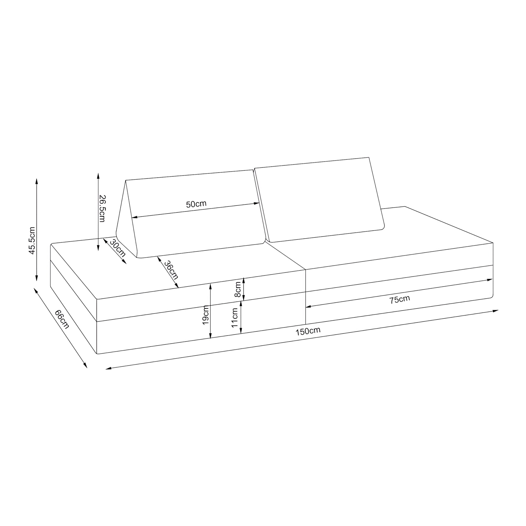 Divano Componibile per Bambini Norhulta Set Modulare Imbottito 150x66x46 cm Velluto a Coste Blu [en.casa]