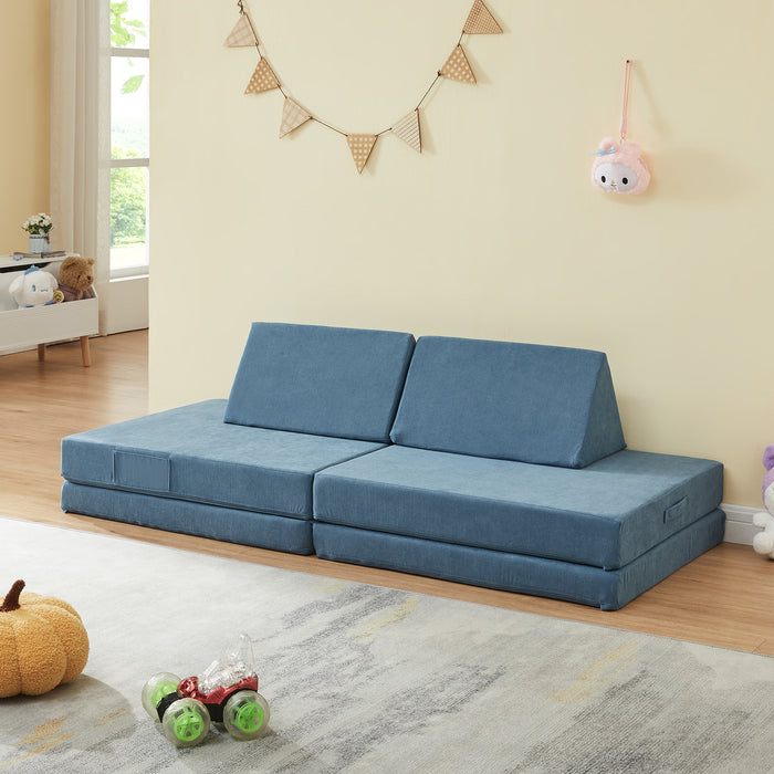 Divano Componibile per Bambini Norhulta Set Modulare Imbottito 150x66x46 cm Velluto a Coste Blu [en.casa]
