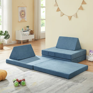 Divano Componibile per Bambini Norhulta Set Modulare Imbottito 150x66x46 cm Velluto a Coste Blu [en.casa]