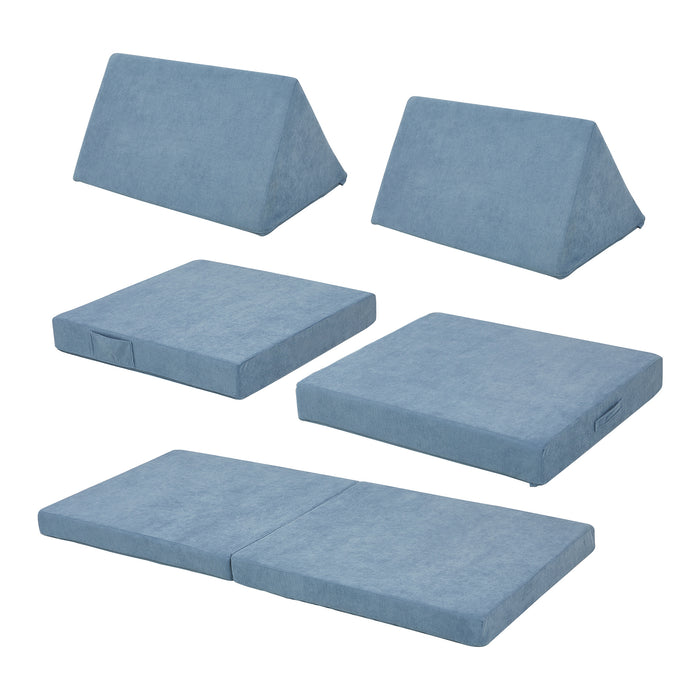 Divano Componibile per Bambini Norhulta Set Modulare Imbottito 150x66x46 cm Velluto a Coste Blu [en.casa]