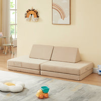 Divano Componibile per Bambini Norhulta Set Modulare Imbottito 150x66x46 cm Velluto a Coste Beige [en.casa]