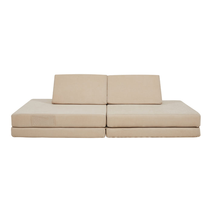 Divano Componibile per Bambini Norhulta Set Modulare Imbottito 150x66x46 cm Velluto a Coste Beige [en.casa]