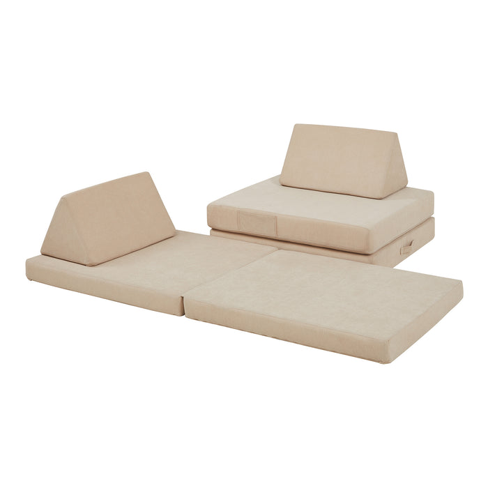 Divano Componibile per Bambini Norhulta Set Modulare Imbottito 150x66x46 cm Velluto a Coste Beige [en.casa]