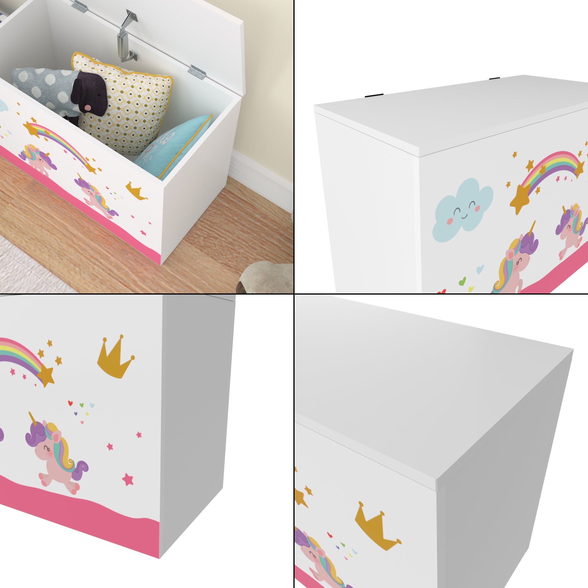 Baule 'Oleiros' per Giocattoli Cassapanca per Cameretta - Decorazione Unicorno [en.casa]