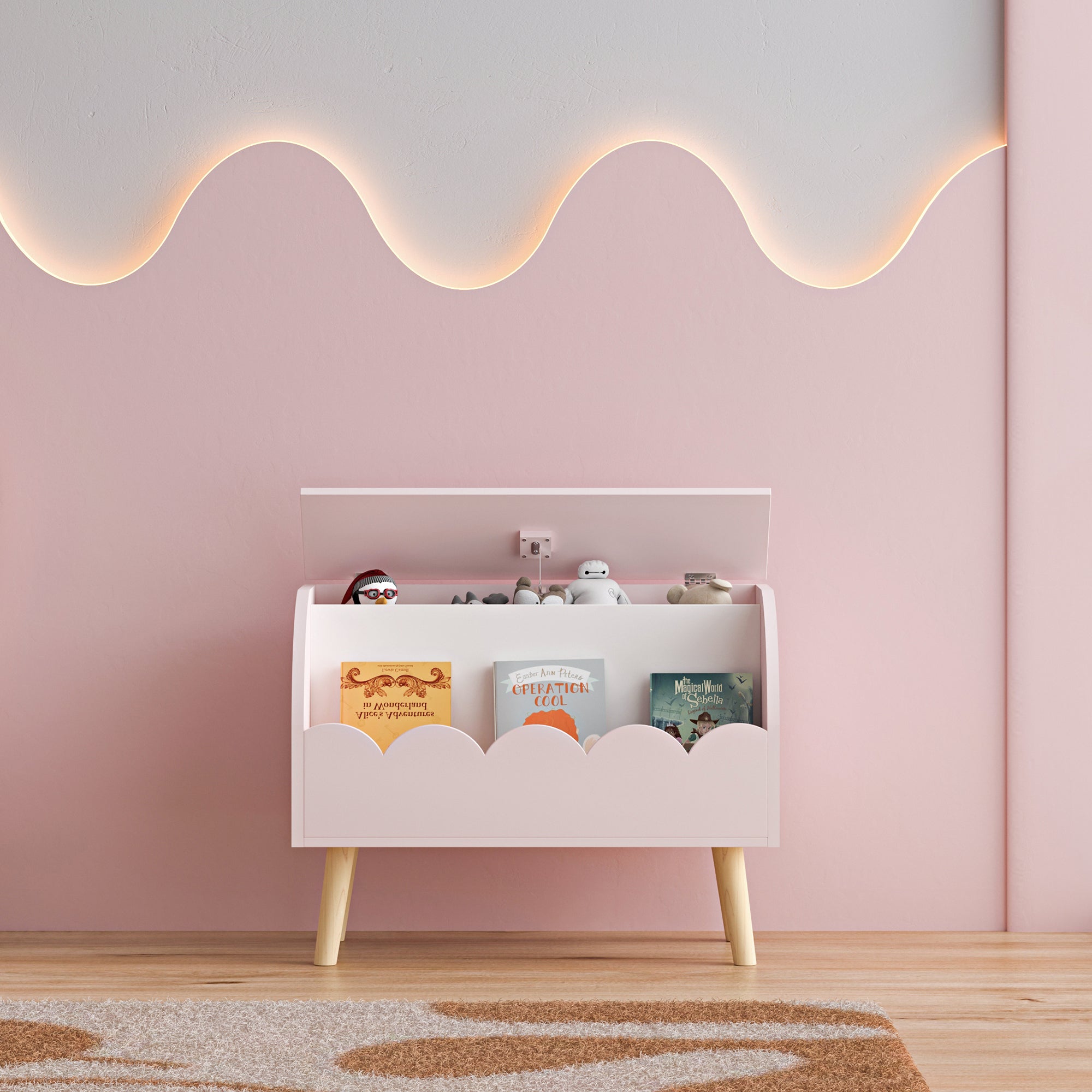 Mobile Contenitore Vestnes Portagiocattoli per Cameretta con Vano Chiuso e Aperto - Rosa/Bianco [en.casa]